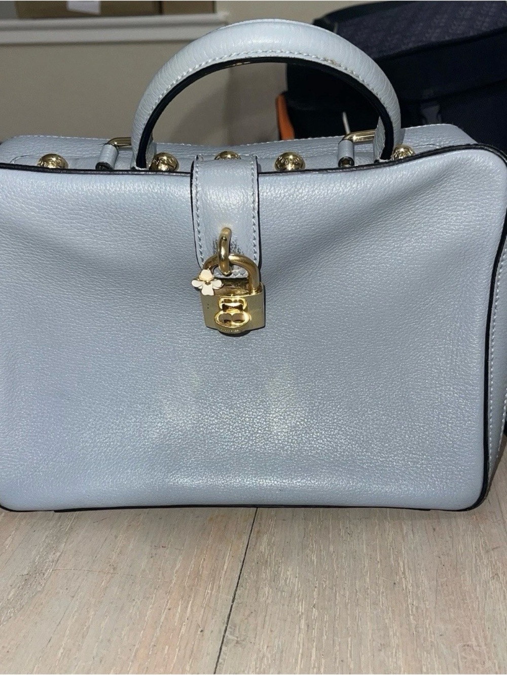 Dolce & Gabbana Rosaria top handle bag in light blue grained calfskin